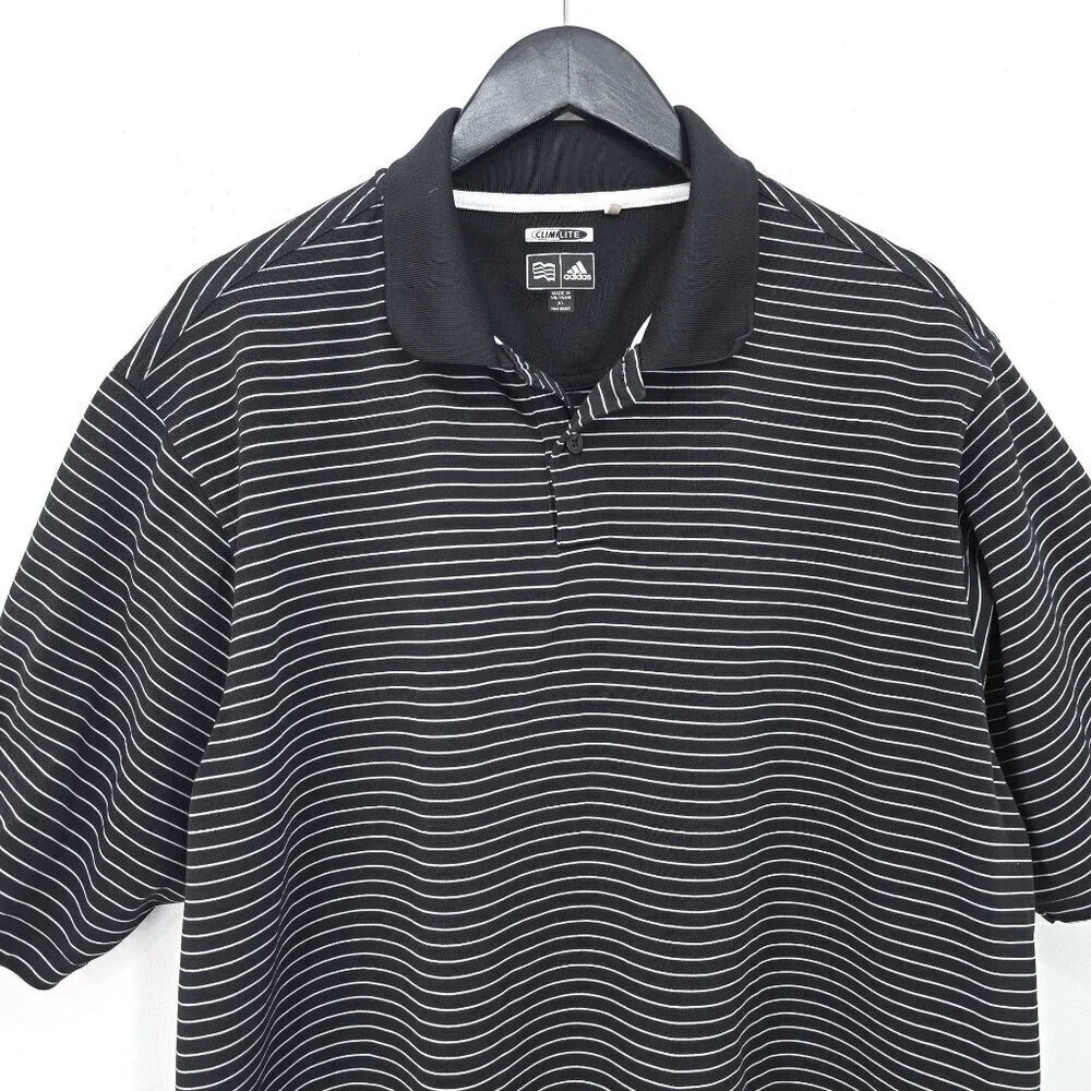 Adidas Black White Striped Climalite Polo Shirt Men Size XL